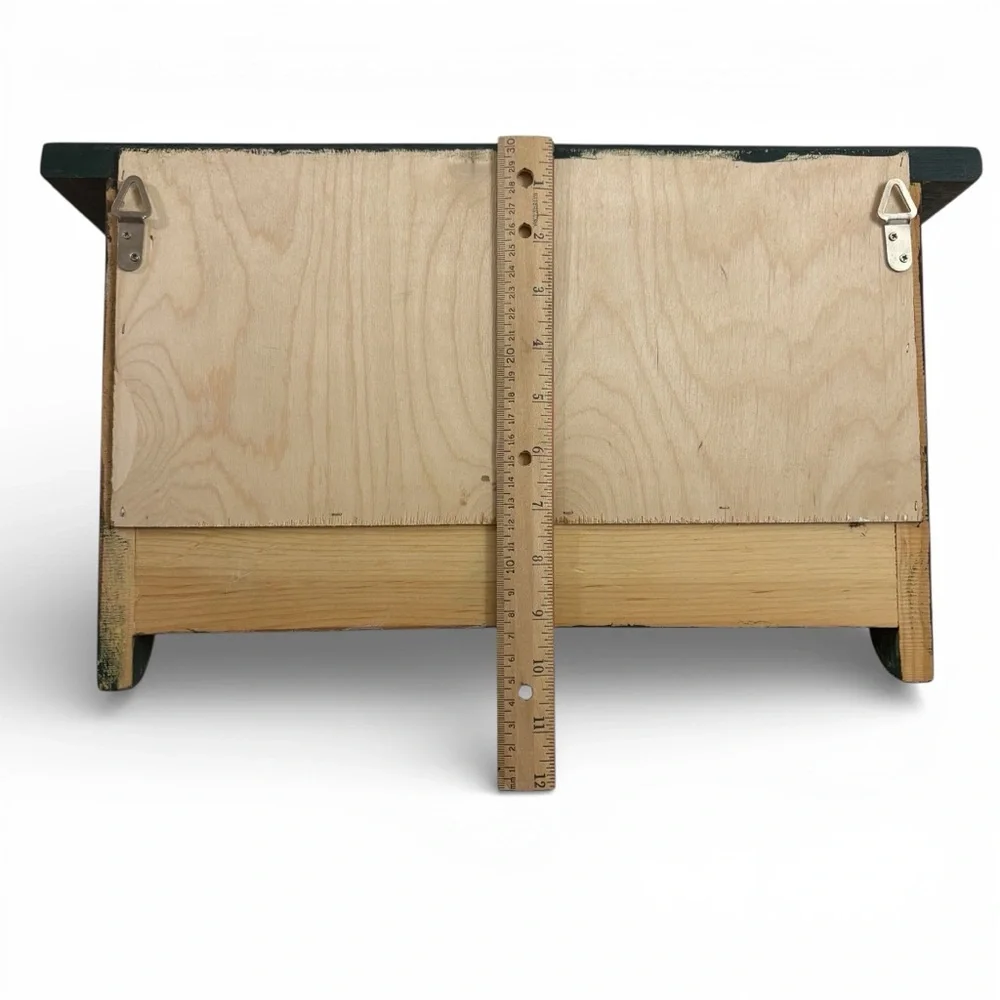 Distressed Painted Handmade Wood Beadboard Shelf with 3 Wood Pegs